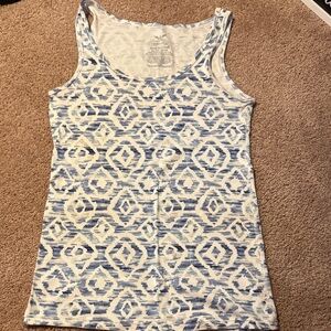 Faded Glory Blue and White Geometric Tank Top